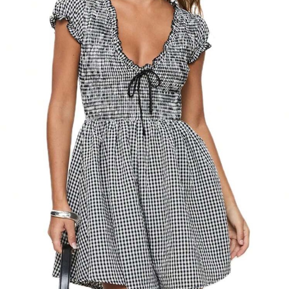 Black and White Gingham romper tartan bow onesie jumpsuit hot topic style